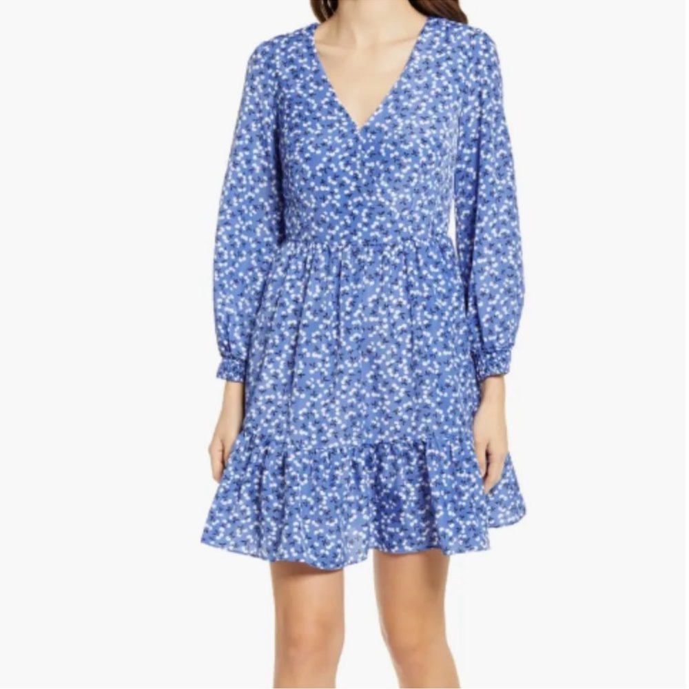 Eliza J Blue and White floral Ruffled Tiered Long Sleeve Dress- NEW WITH TAGS